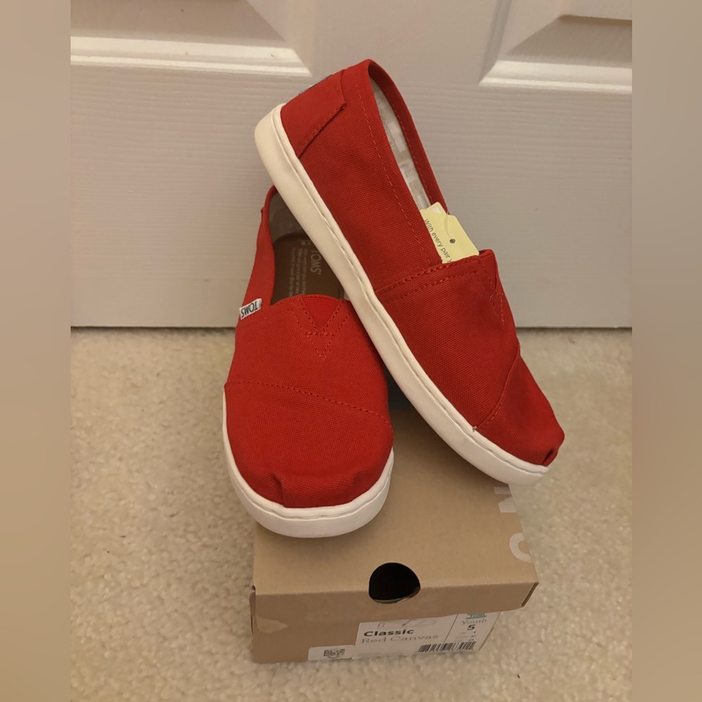 Toms Bright Red Kids Slip-On Sneakers